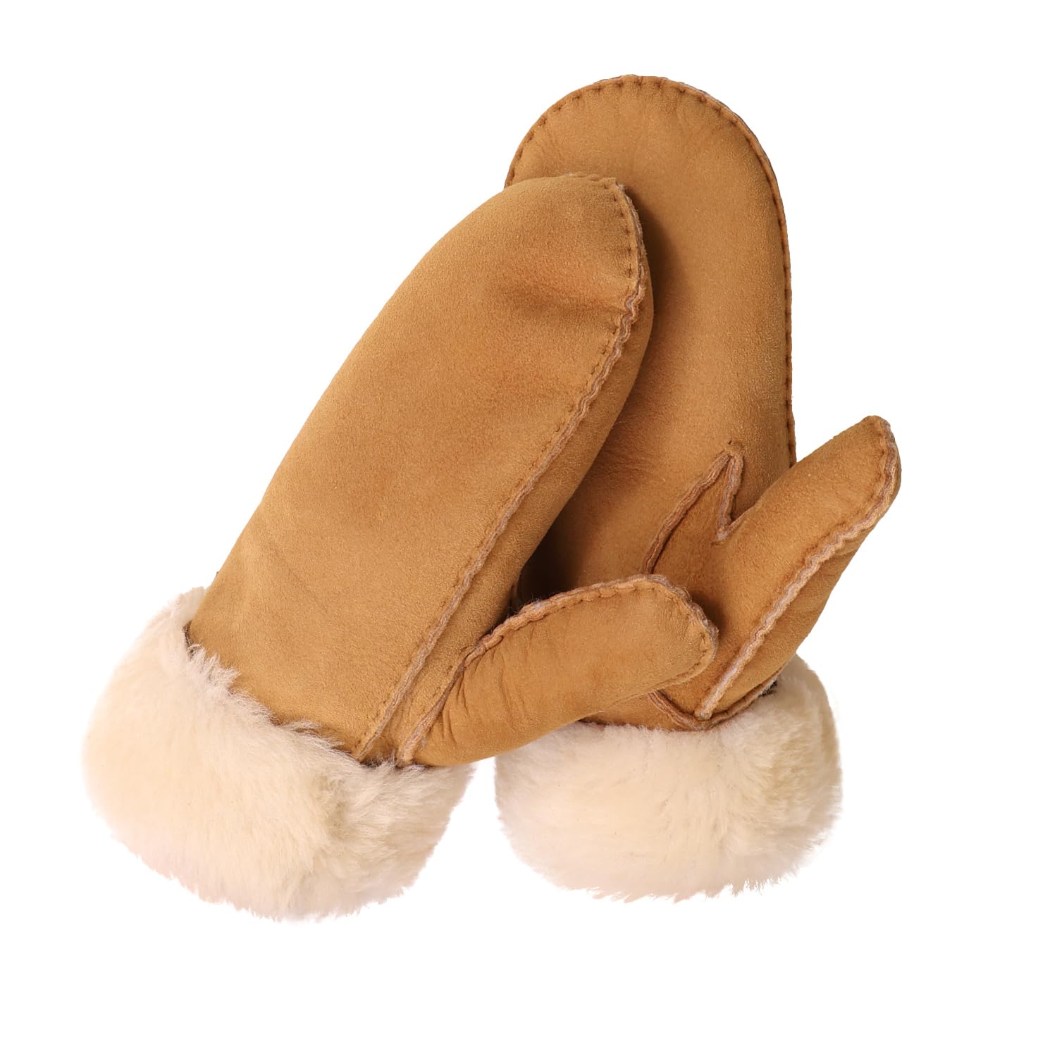 Kathyland Kids Mittens with Sheepskin Lining for Winter Cold Weather Gloves (Khaki, M)