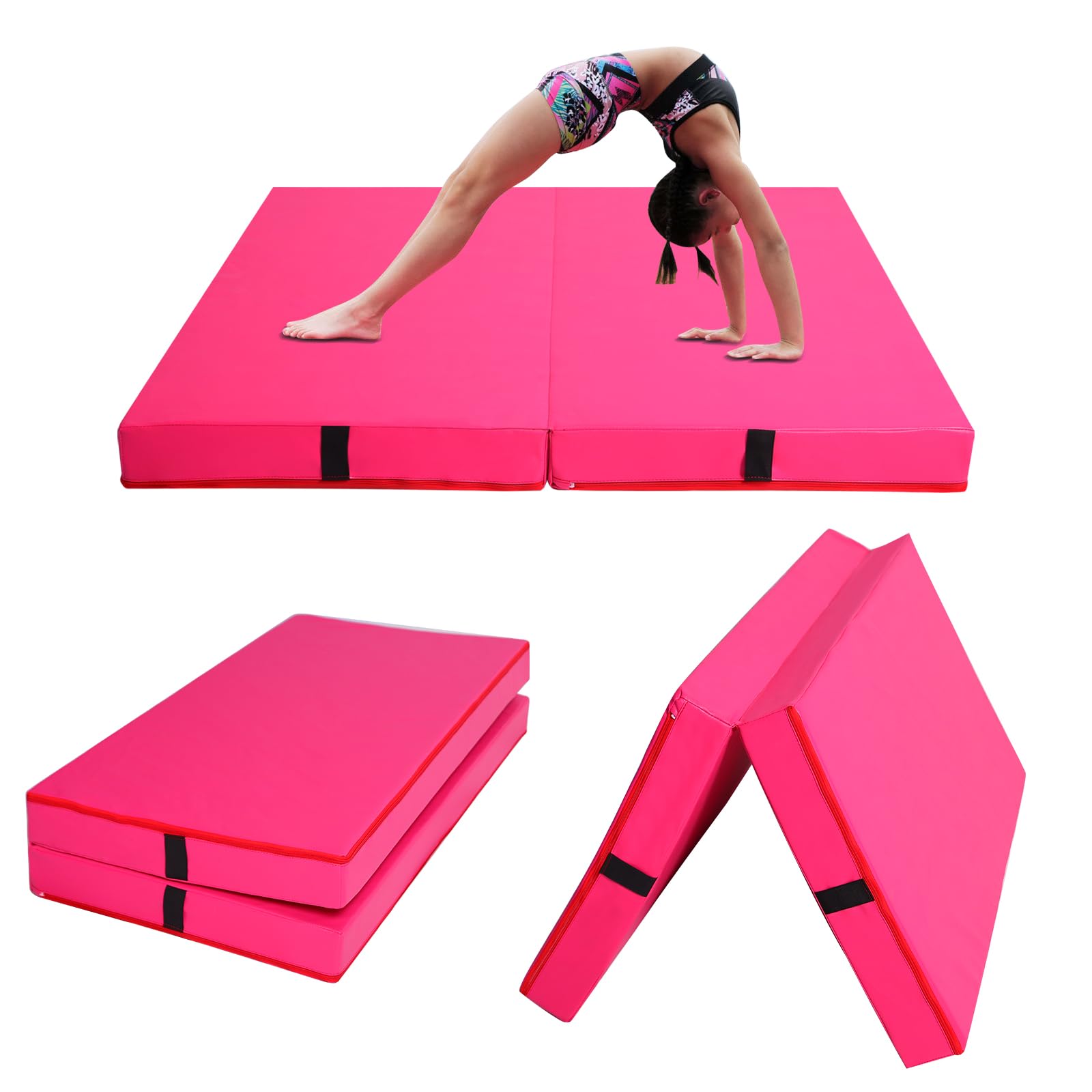 DIKEP 4 inch Thick 2-Panels Fold Gymnastics Mat, 4'x4'x4