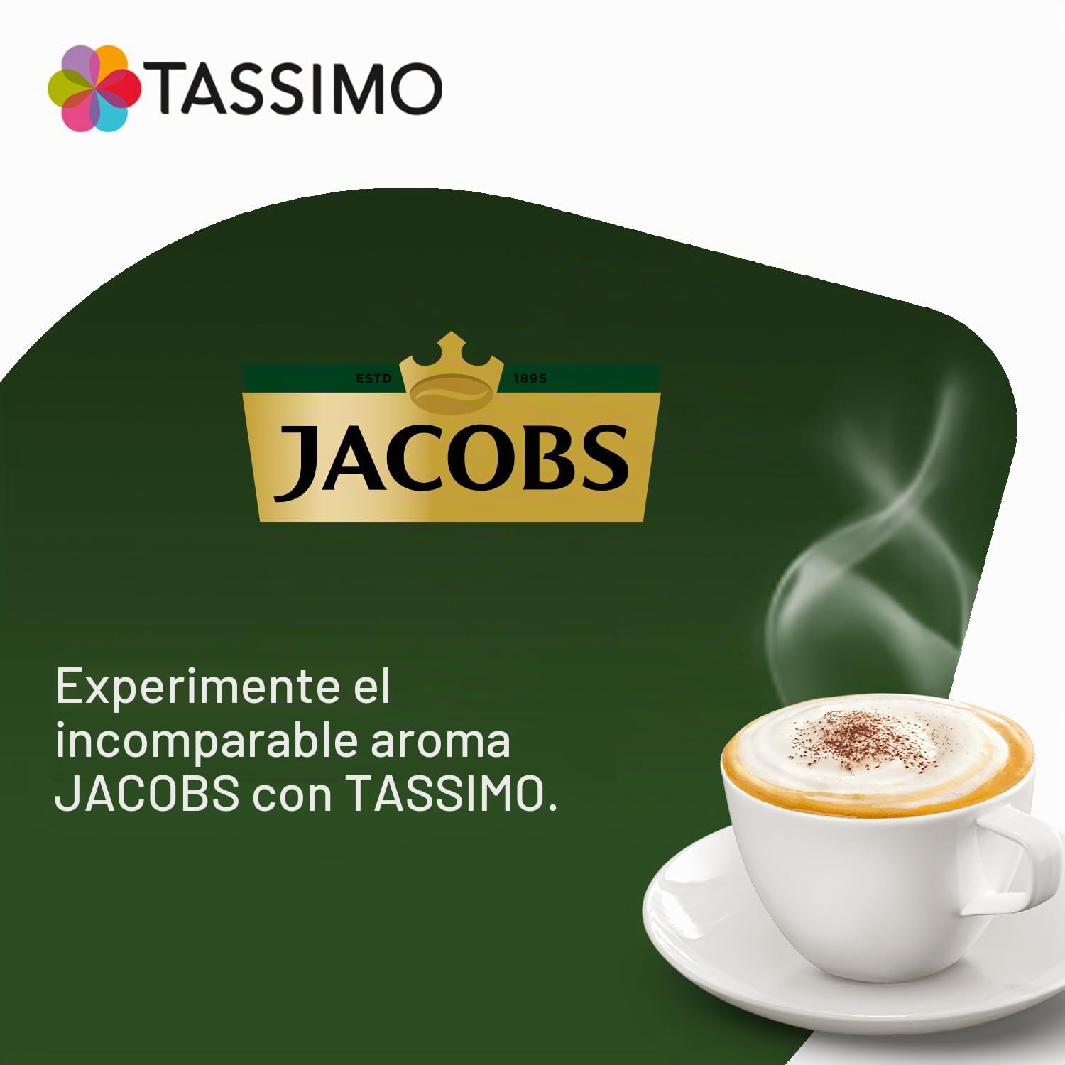 Tassimo Cápsulas de Café Jacobs Cappuccino, Café Molido de Tueste Natural, Café con Leche, Certificado Rainforest Alliance, 5 x 16 T-Discs