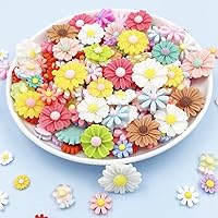 Vista 4 de LOPURO Dijes de resina de flores, 100 piezas de resina con parte trasera plana, cuentas de margaritas para manualidades, joyería, tarjetas