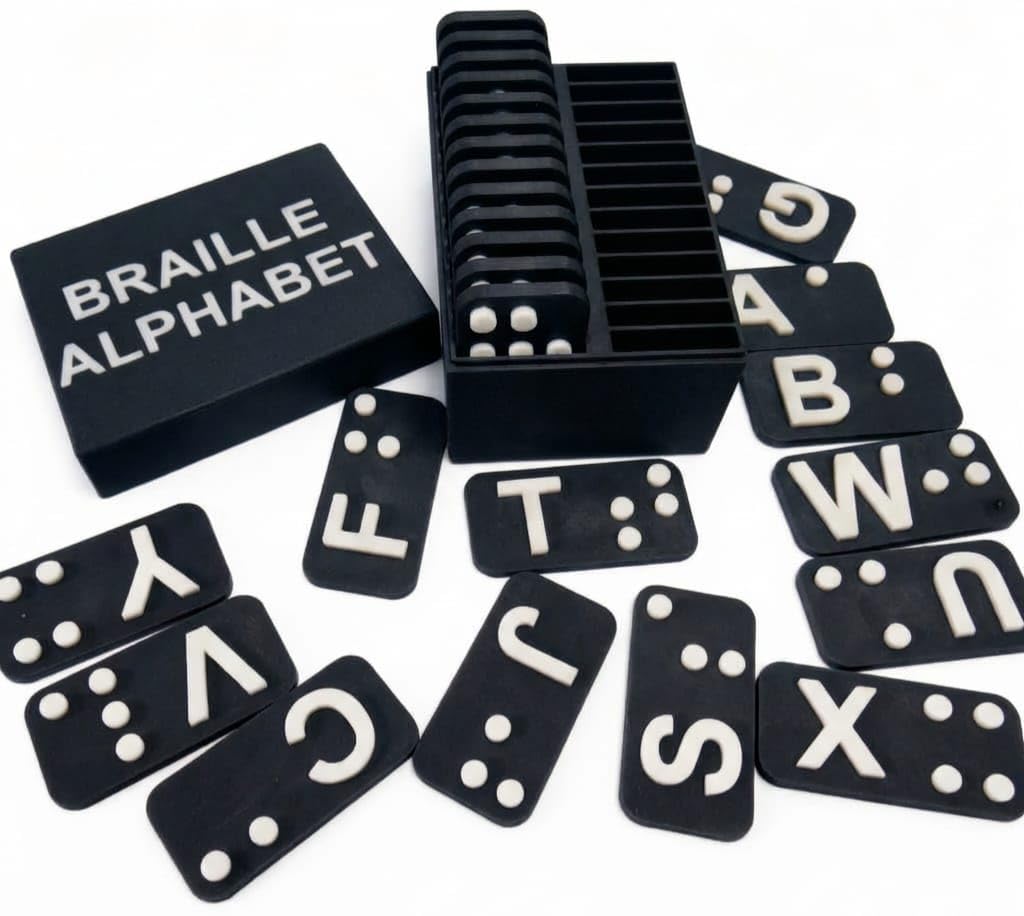 Braille Alphabet Learning Toy Set for Blind & Visually Impaired Kids, Tactile Braille Letter Cards with Storage Box, Montessori Sensory Educational Toy, Orange (Black) โ image 1