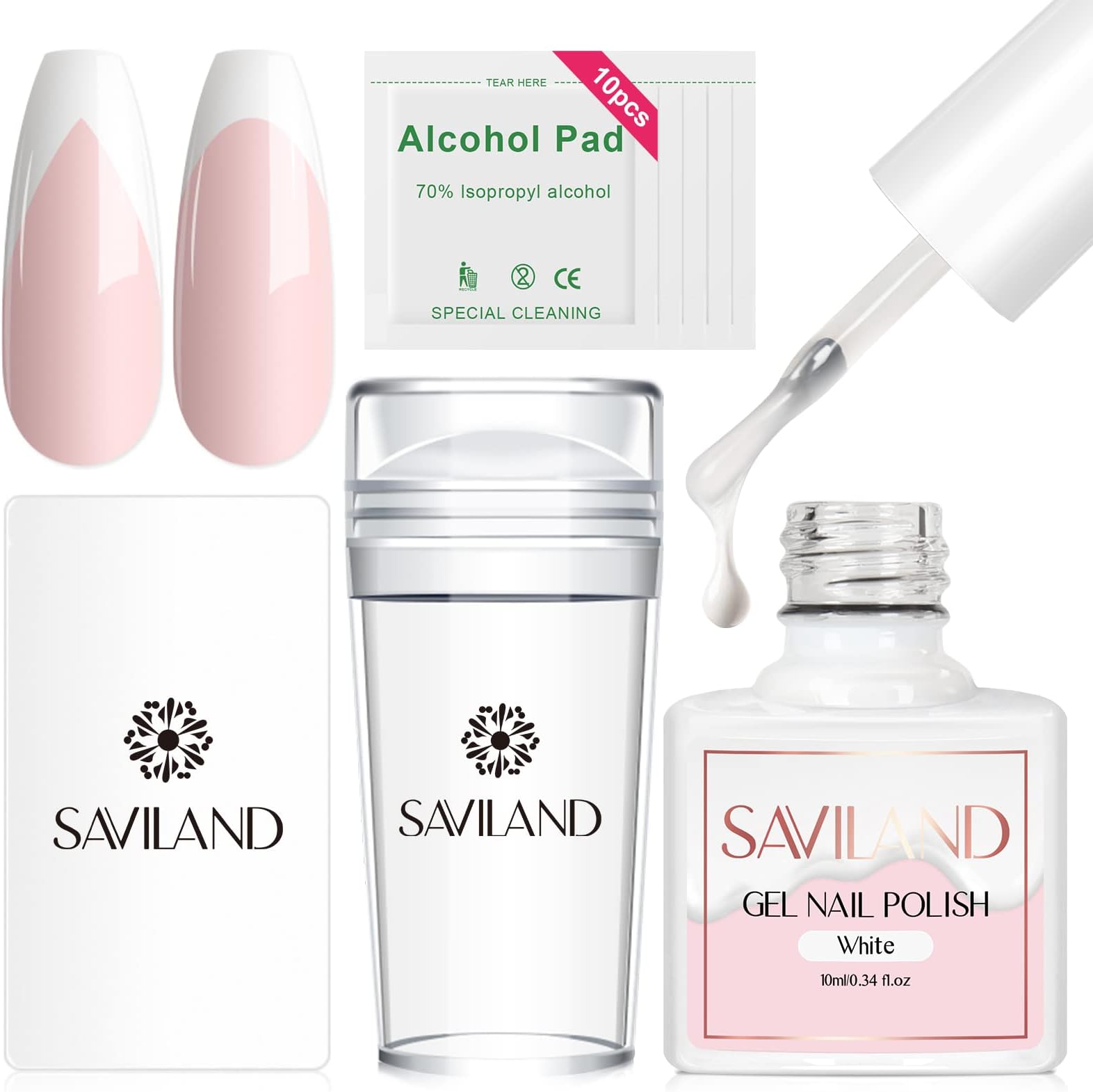 French Manicure Kit: French Tip Nail Stamp with White Gel Nail Polish Set, Jelly Silicone Nail Stamper Nail Stamper Kit for French Nails Home DIY Nail Salon