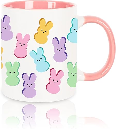 Whaline Juego de tazas de Pascua de 11 onzas coloridas tazas de café de conejito de Pascua lindas tazas de cerámica a juego tazas de fiesta de