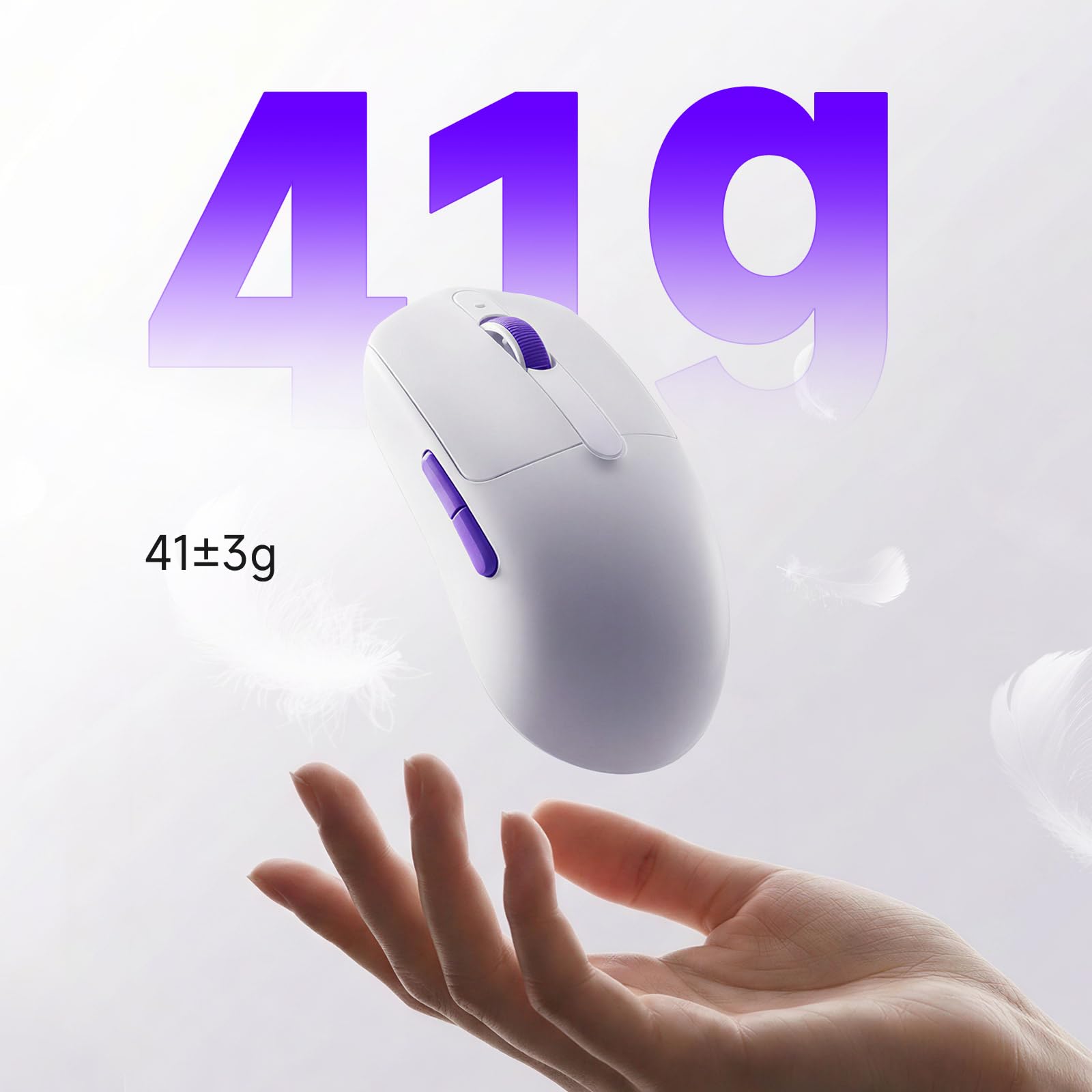 AKKO Dash Max Souris Gaming sans Fil 41g PAW3395 8K Ultra Légère | Souris Gaming Blanche, Taux 8K Rapide, Bluetooth/2.4GHz Sans Fil ou Filaire, DPI Jusqu'à 26000 pour FPS PC Mac