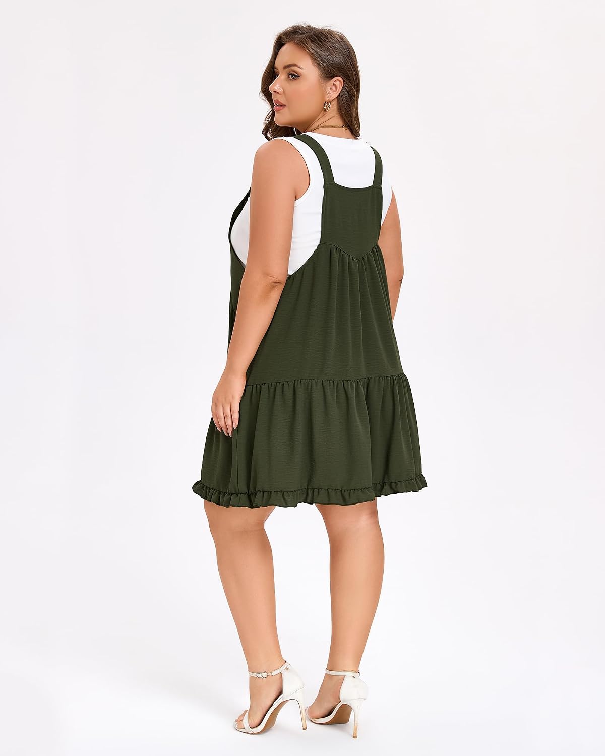 Moon Wood Plus Size Overall Dress for Women Adjustable Straps Jumper Pinafore Dress with Pockets Summer Mini Short Dress