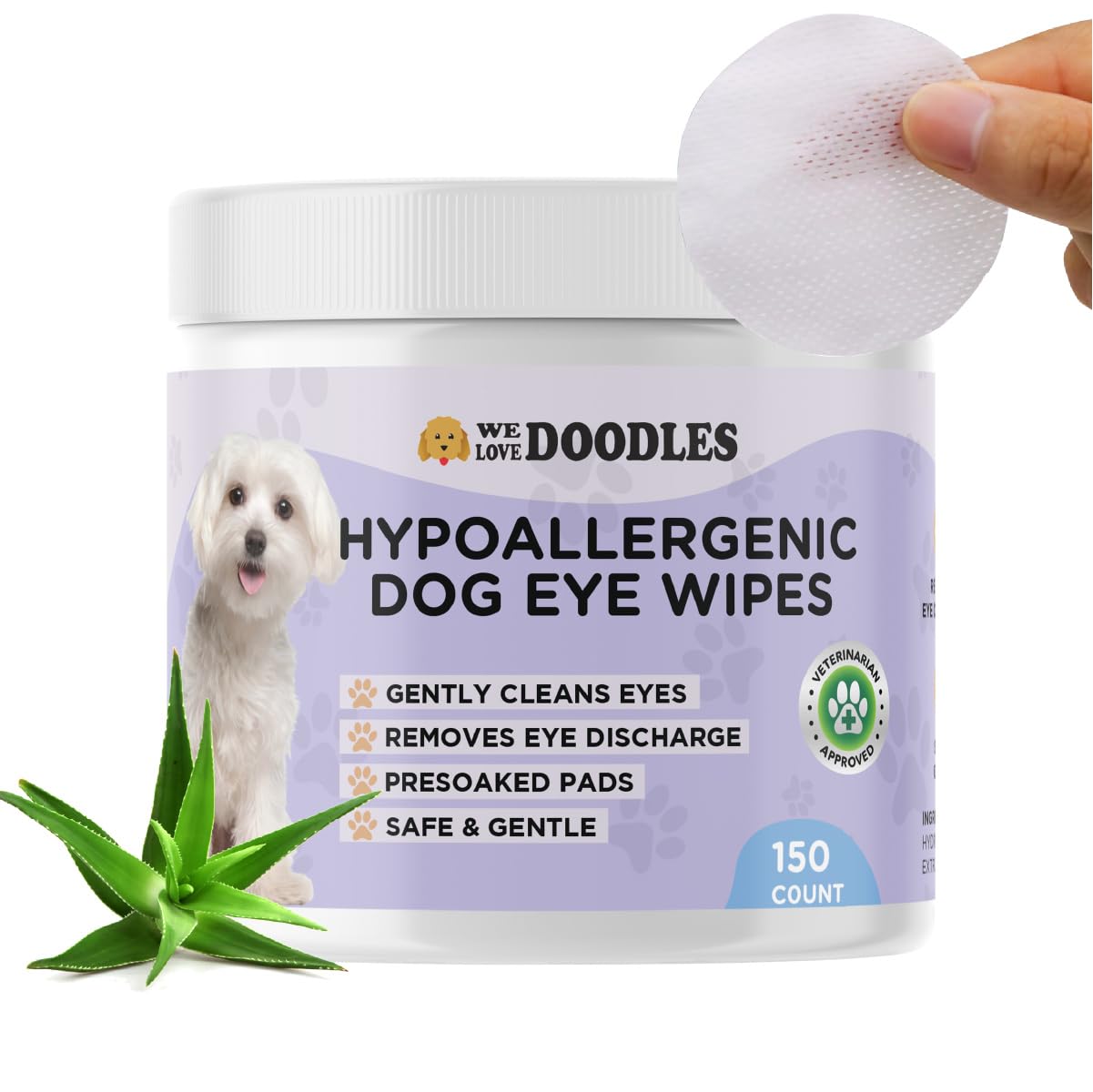 Dog Eye Wipes, Pre-Soaked Pads, Gently Cleans, Removes Tear Stains, 150 PCS