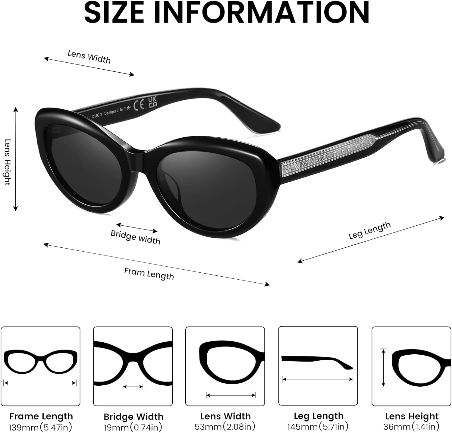 DUCO Vintage Cat Eye Sunglasses for Women Retro Oval Polarized Sun Glasses Fashion narrow 90s UV Protection Shades DC2362 - Image 3