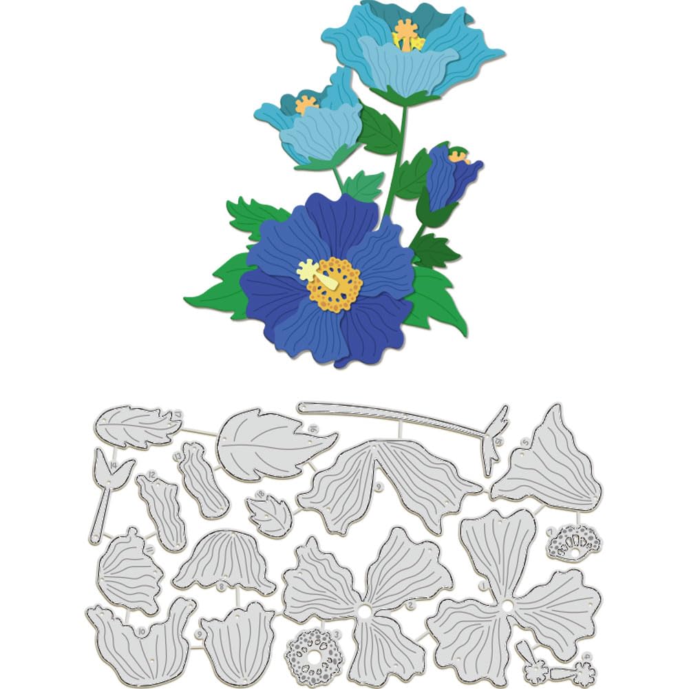 GLOBLELAND Blue Poppy Layering Cutting Dies for Card Making Metal Layered Blue Poppy Die Cuts Embossing Stencils Cutting Dies Template for Scrapbooking Paper Journal Craft Decor
