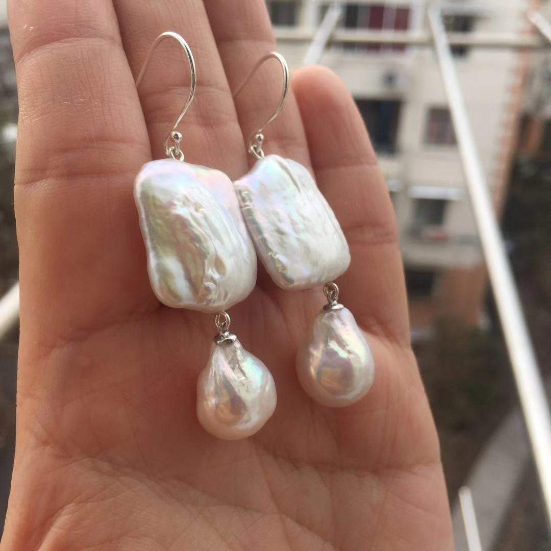 Pendientes de plata con perlas barrocas geométricas