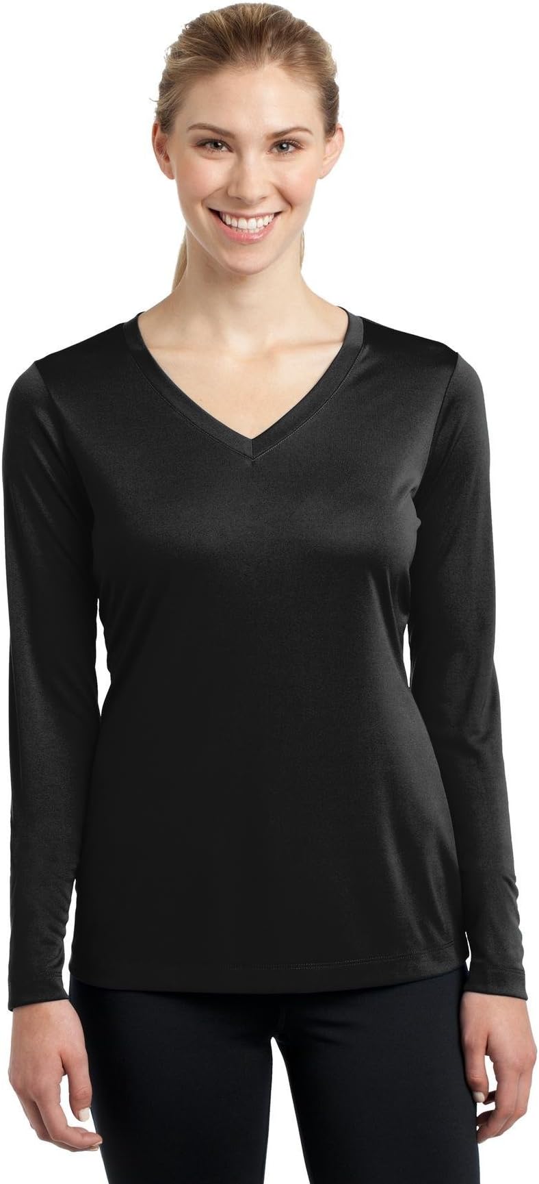 SPORT-TEKLadies Long Sleeve PosiCharge® Competitor™ V-Neck Tee. LST353LS - Black