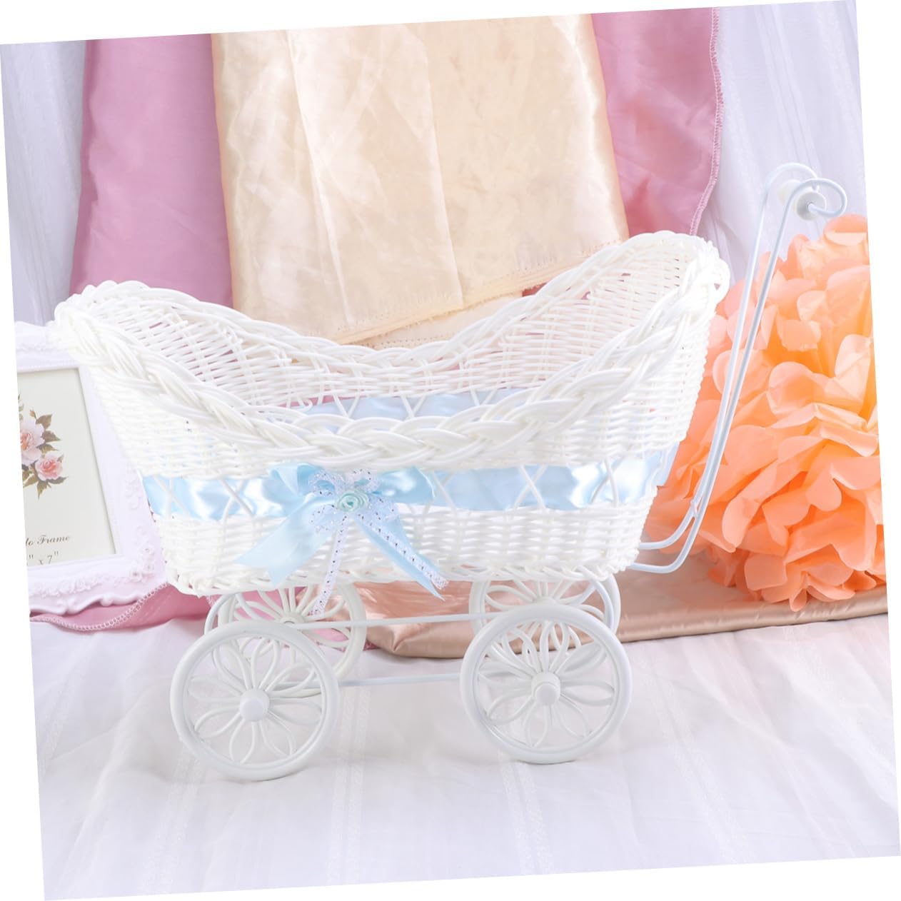 Cabilock 1pc Rattan Trolley Ornaments Knitted Flower Basket for Stroller Basket Shower Decor for Home Decor