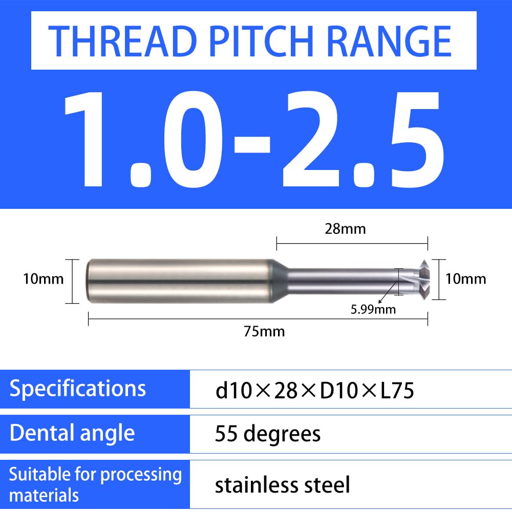 1 fresa espiral de carburo tungsteno un solo diente for CNC(D10.0x28xd10xl75,2 pcs)