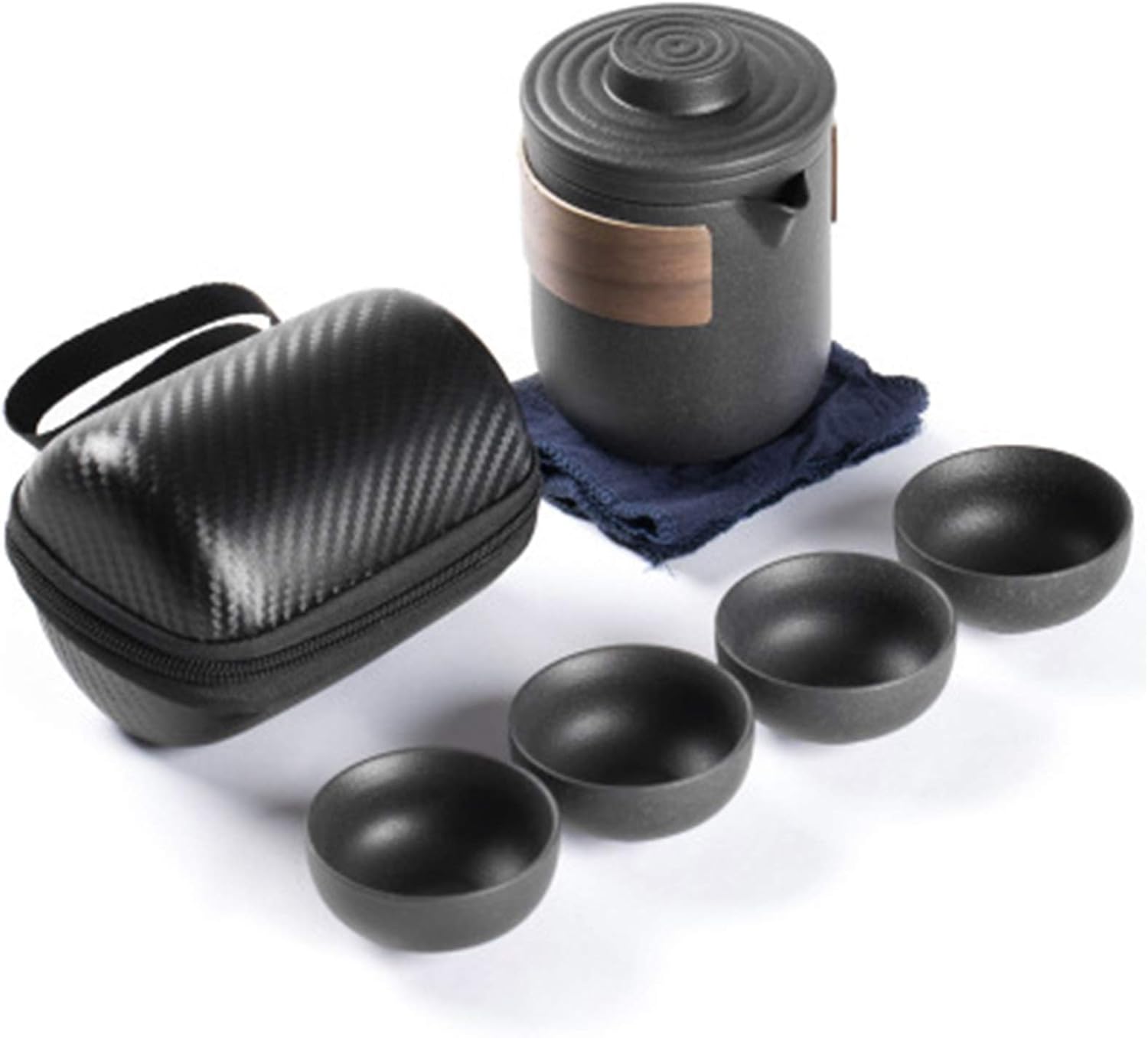 トラベルティーセット 携帯茶セットセラミックティーカップセット屋外とオフィスのための携帯用バッグでセット 屋外での使用に適しています
