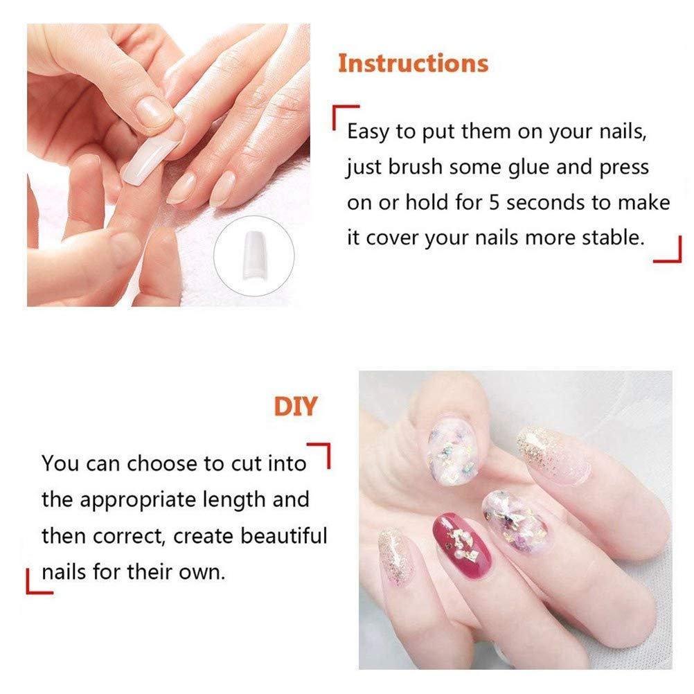 Feugole French Nail Tips 500PCS Flake Nails Half Cover 10 Sizes Artificial False Nails Lady French Acrylic with Box for Nail Salon and DIY Nail Art