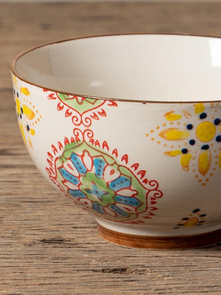 Lot De 4 Bols En Grès Avec Motif Bohème Mandala - Pour Céréales, Chips, Snacks - Passent Au Micro-ondes, Empilables - Marque Chehoma