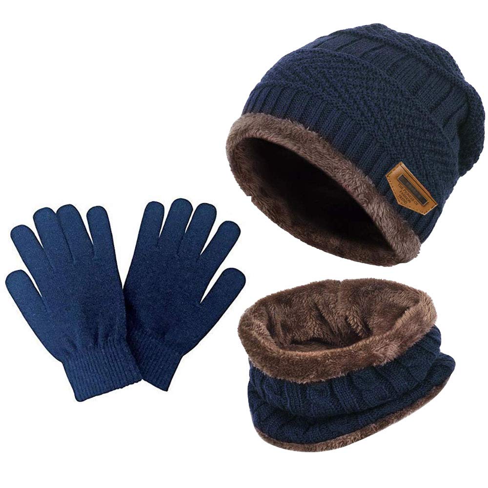 devil Winter Woolen Cap with Neck Scarf and Gloves for Boy's & Girl's/Winter Caps for Men/Woolen Cap(3 Piece)-(Navy Blue)-picture-5