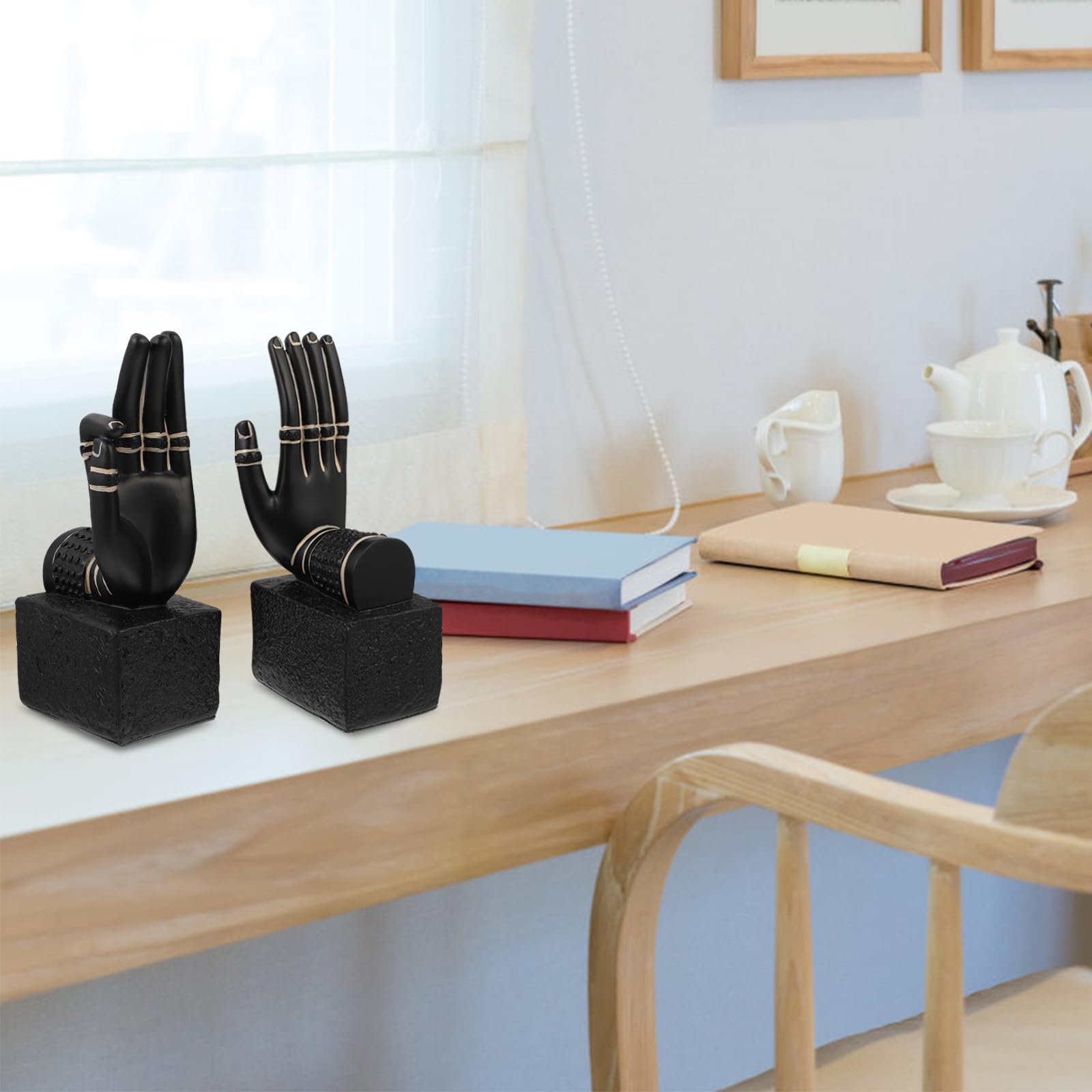 Mikikit Buddha Hand Buchstützen rutschfest und Dekorativ 1 Paar aus Strapazierfähigem Verbundharz im Vintage Stil für Schreibtisch und Bücherregal Zuhause