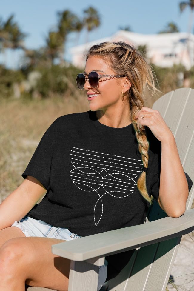 Western Shirts for Women Boot Stitch Embroidery Shirt Rodeo Vintage Tshirt Oversized Boho Country Music Short Sleeve Top3