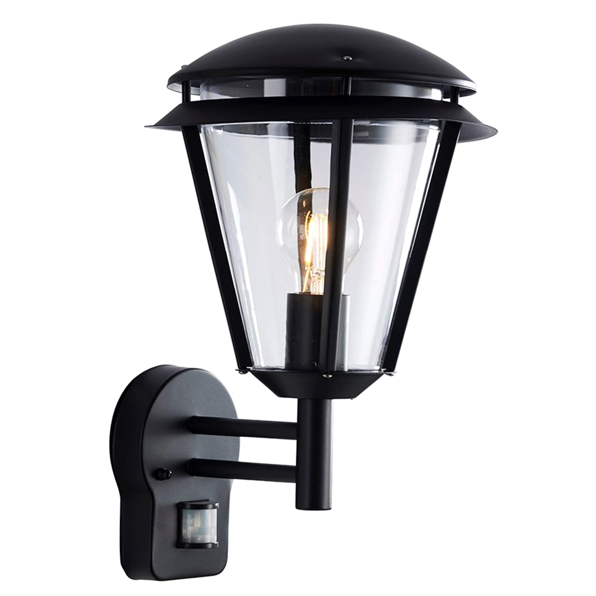 Betta Lighting Outdoor Wall Lantern with Motion Sensor - E27 GLS PIR Motion Security Light - IP44 Waterproof Garden Security Light - Matt Black Outside Lights Mains Powered (Bulb Not Supplied)