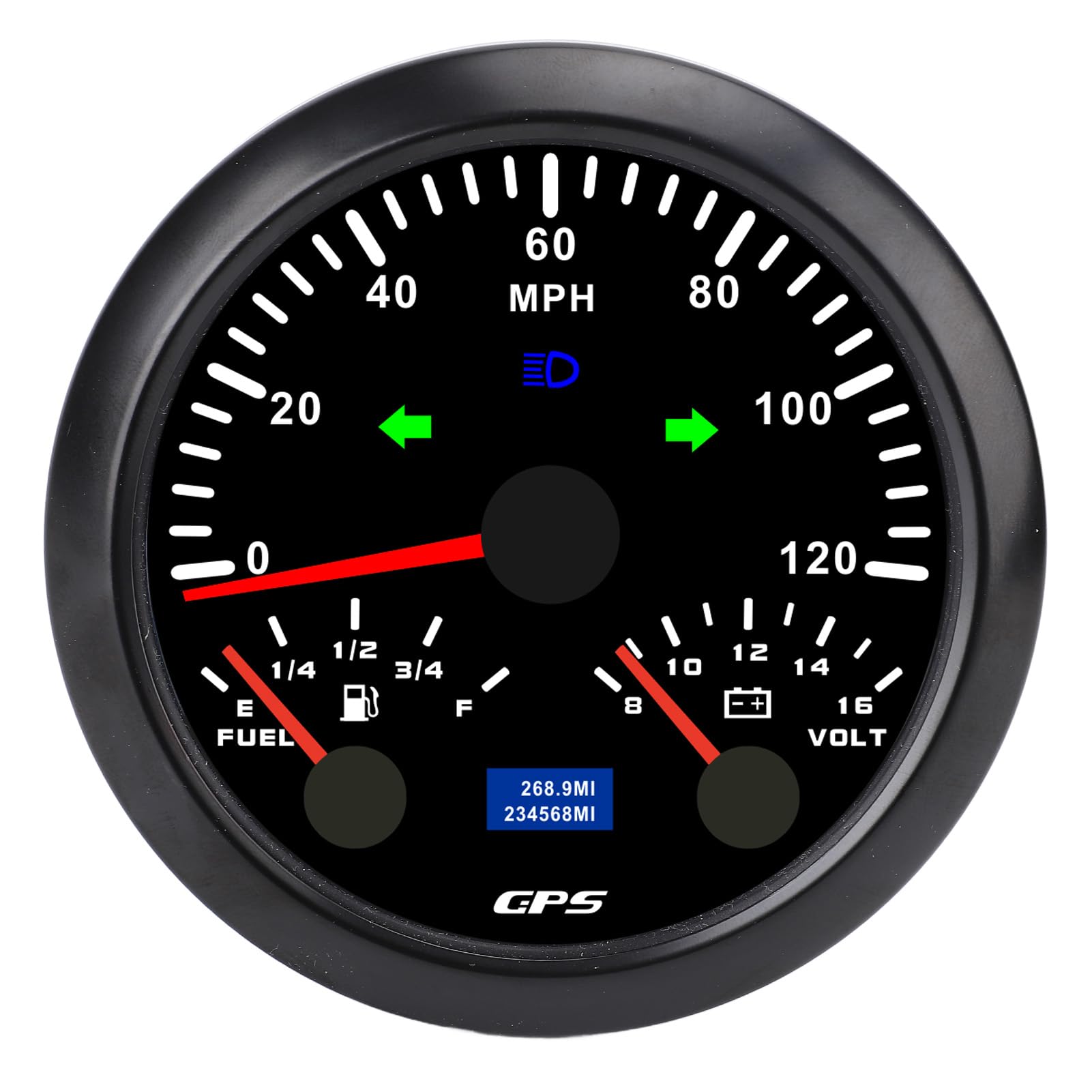 3-3/8in 3-3/8in, DC 9-32V 3 in 1 Boat Voltage Caliber 7 Background Light 120 Mph for Yacht House of Rolling Houses (Black Dial Black Bezel CX8307B)