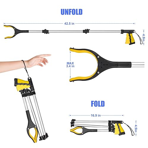 Miniatura 4 de EJG Herramienta de agarre de alcance extra largo de 43 pulgadas para ancianos y discapacitados, ayuda de recolección resistente con diseño plegable,