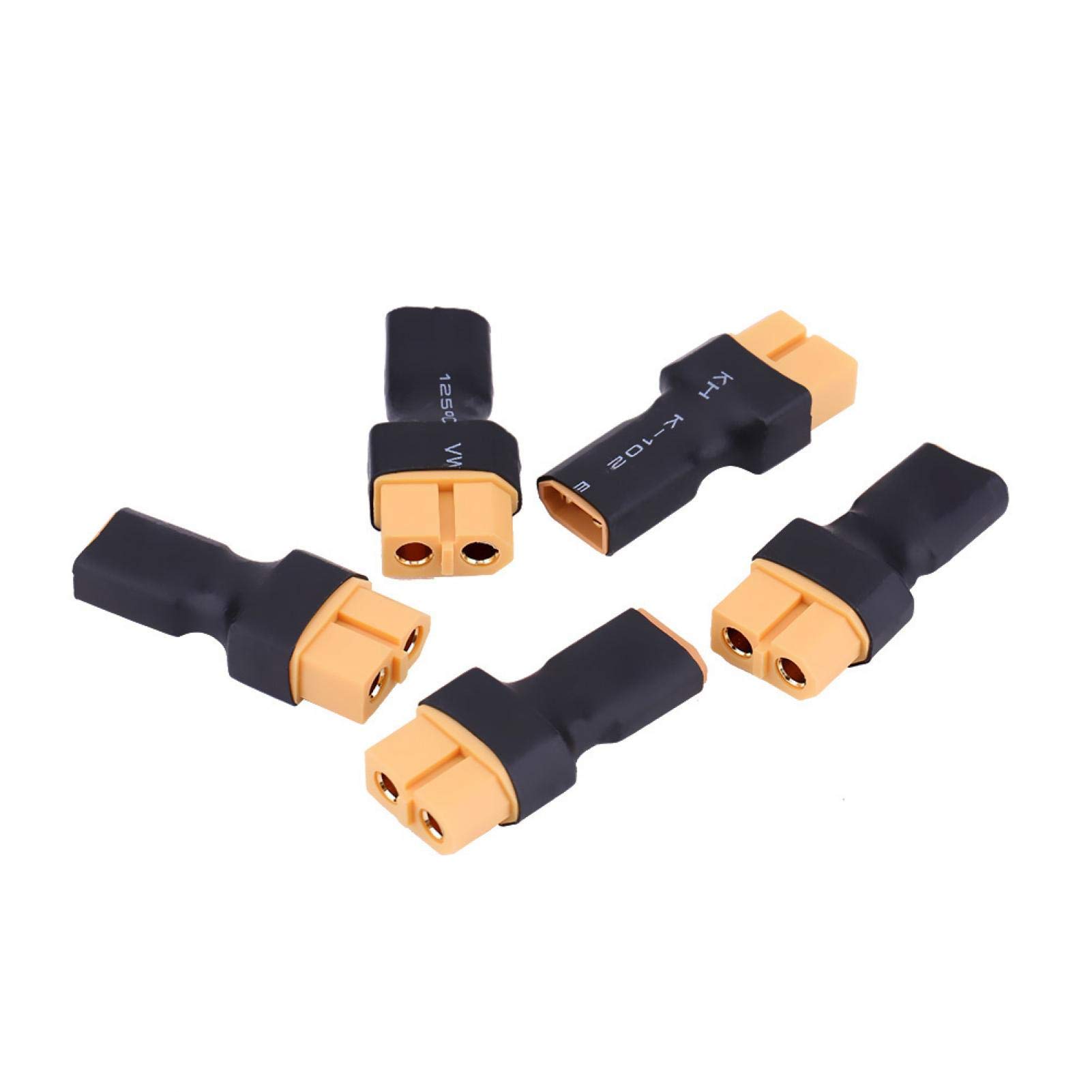 Juli- XT30 do XT60 RC złącze drona adapter z tworzywa sztucznego + metalowa wtyczka do baterii, solidna i trwała 5 sztuk/zestaw konwerterów baterii, (XT30 męski do XT60