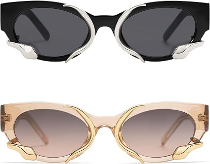 Trendy Sunglasses for Women Men Vintage Narrow Cateye Metal Snake Sunnie Y2k Accessories AP3621