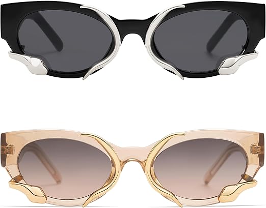 Trendy Sunglasses for Women Men Vintage Narrow Cateye Metal Snake Sunnie Y2k Accessories AP3621