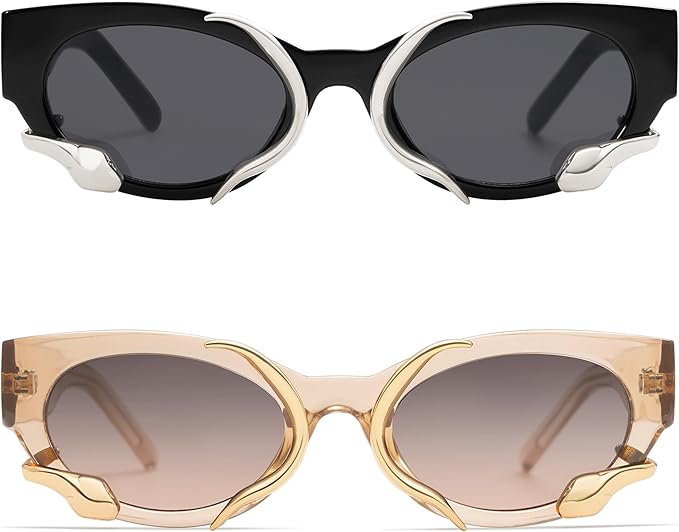 Trendy Sunglasses for Women Men Vintage Narrow Cateye Metal Snake Sunnie Y2k Accessories AP3621