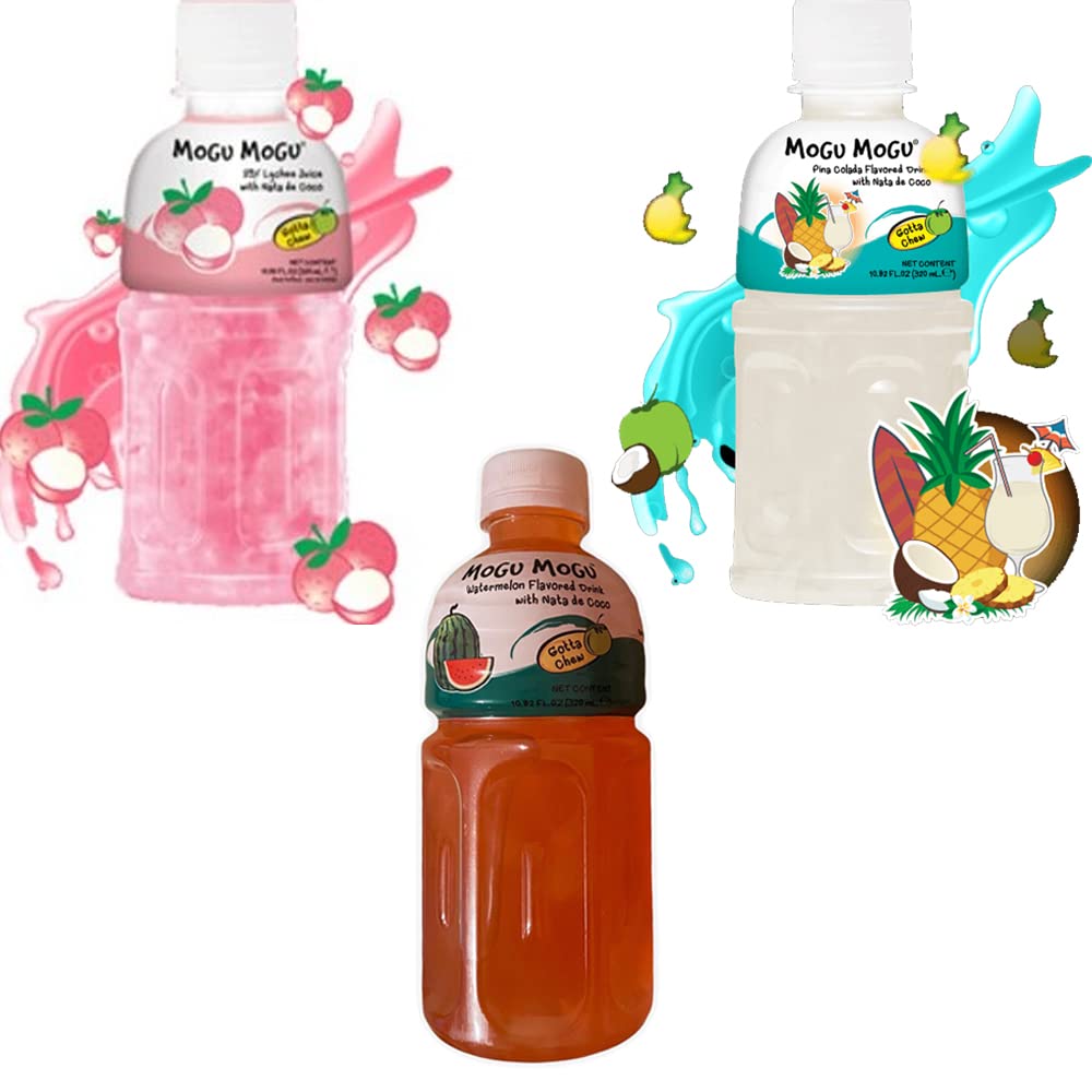 MOGU MOGU Fresa, lichi, mango, melón, sandía, uva, naranja, piña colada y jugo de coco, sabores de frutas de 320 ml x 15 botellas