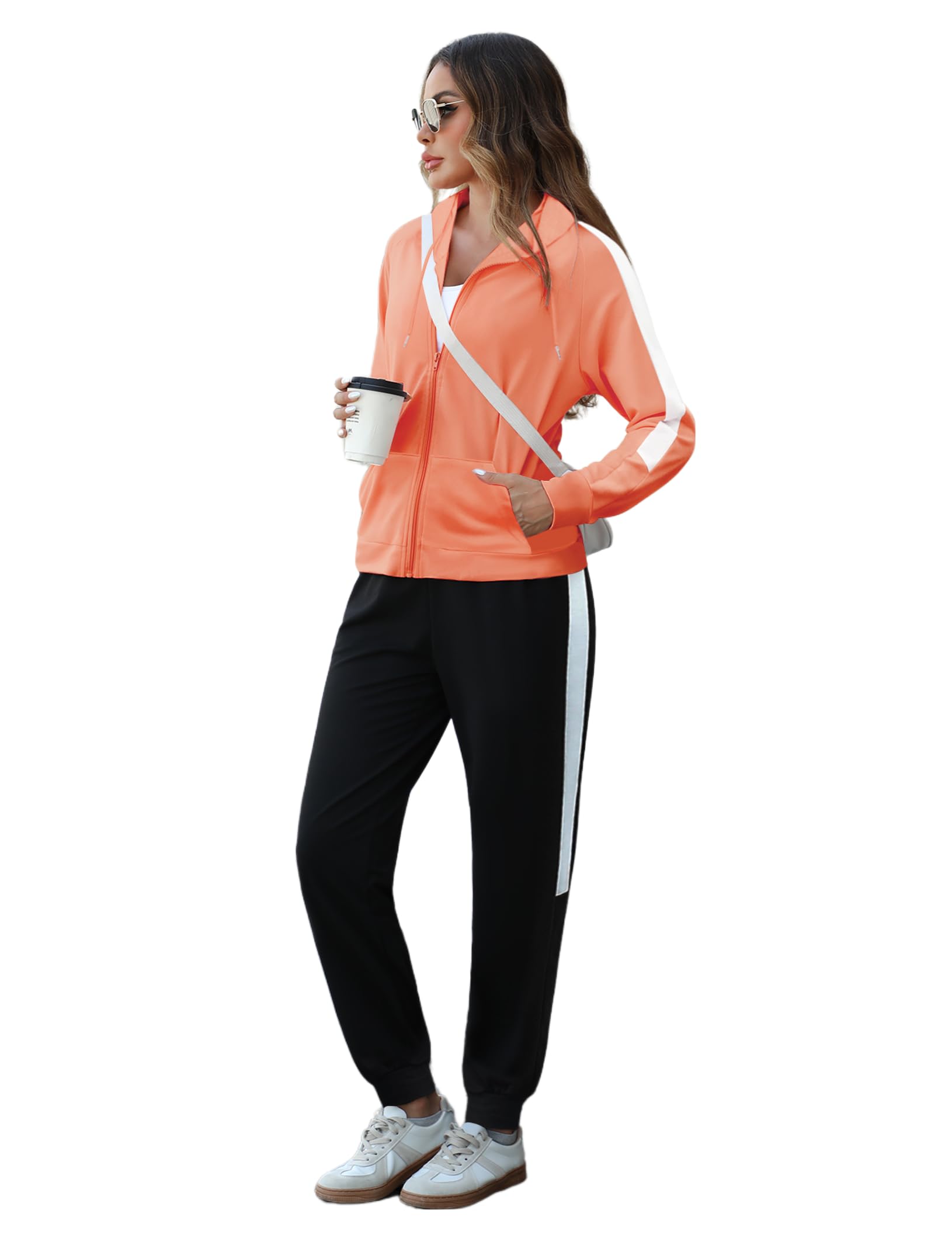 Marvmys 2 Piece Tracksuit for Women Set Zip Up Hoodies Sweatsuits Color Block Jogging Suit with Pockets