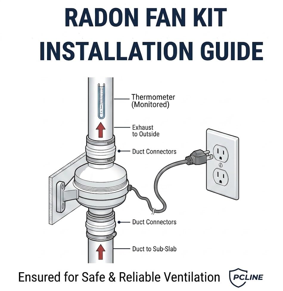 Ventilador de mitigación de radón de 4 pulgadas – Ventilador de conducto en línea silencioso de 190 CFM | Resistente al agua IP67, motor ahorrador de energía, fácil instalación con acoplamientos de goma (4 x 3 pulgadas) e indicador de presión de aire miniatura 2