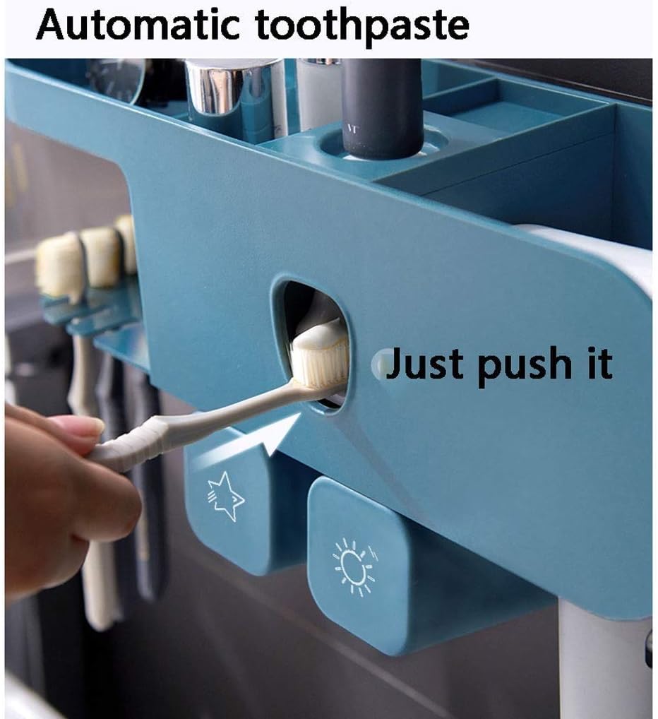Toothbrush Holder Multifunctional Wall-Mounted Space-Saving Toothbrush and Toothpaste Squeezer Kit,5 Toothbrush Slots,3 Cups (Color : A) (B)