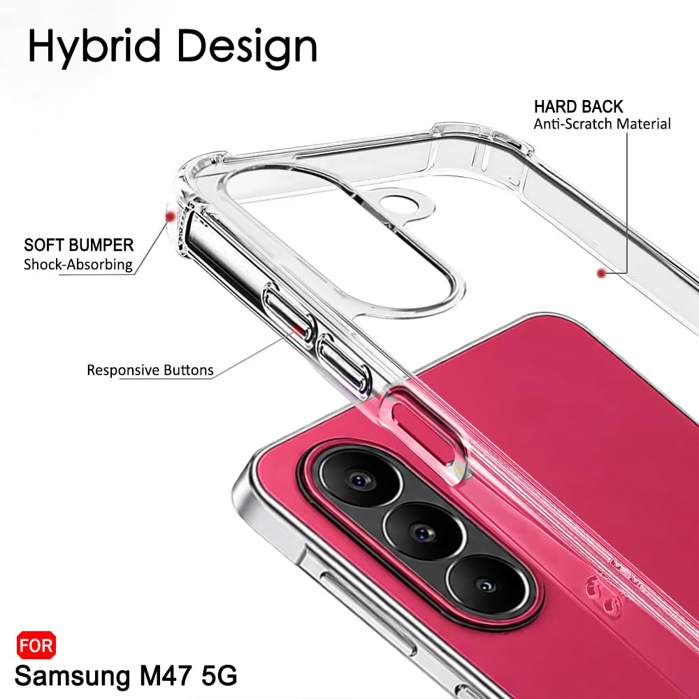 TheGiftKart Crystal Clear Back Cover Case for Samsung Galaxy M47 5G | 360 Degree Protection | Shock Proof Design | Transparent Back Cover Case for Samsung Galaxy M47 5G (PC & TPU, Transparent Bumper) — Amazon image 3
