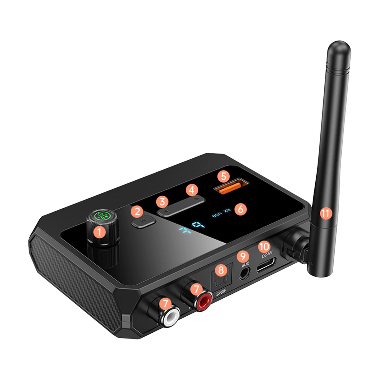 Émetteur-récepteur Audio 3,5 mm AUX RCA SPDIF Portable 2 en 1 Bluetooth V5.3 Adaptateur Audio sans Fil pour système Audio Domestique Ordinateurs