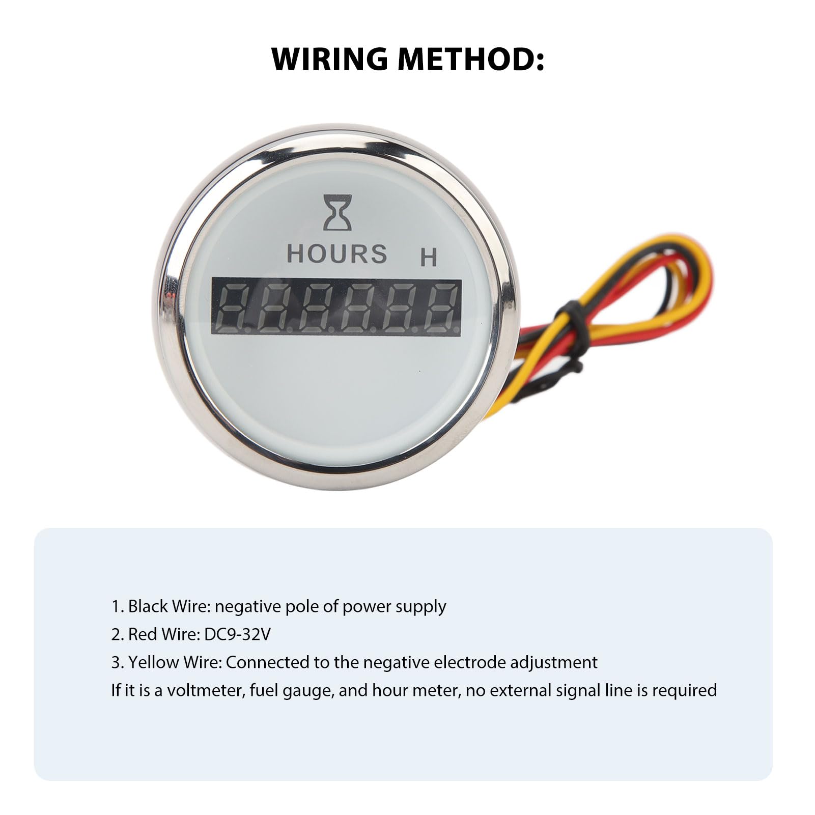 Contador Horario Digital Redondo para Barco DC 9‑32V 52MM, Contador Horario de Alta Precisión, Medidor Redondo para Vehículos Recreativos, Yates, Barcos de Pesca (esfera blanca