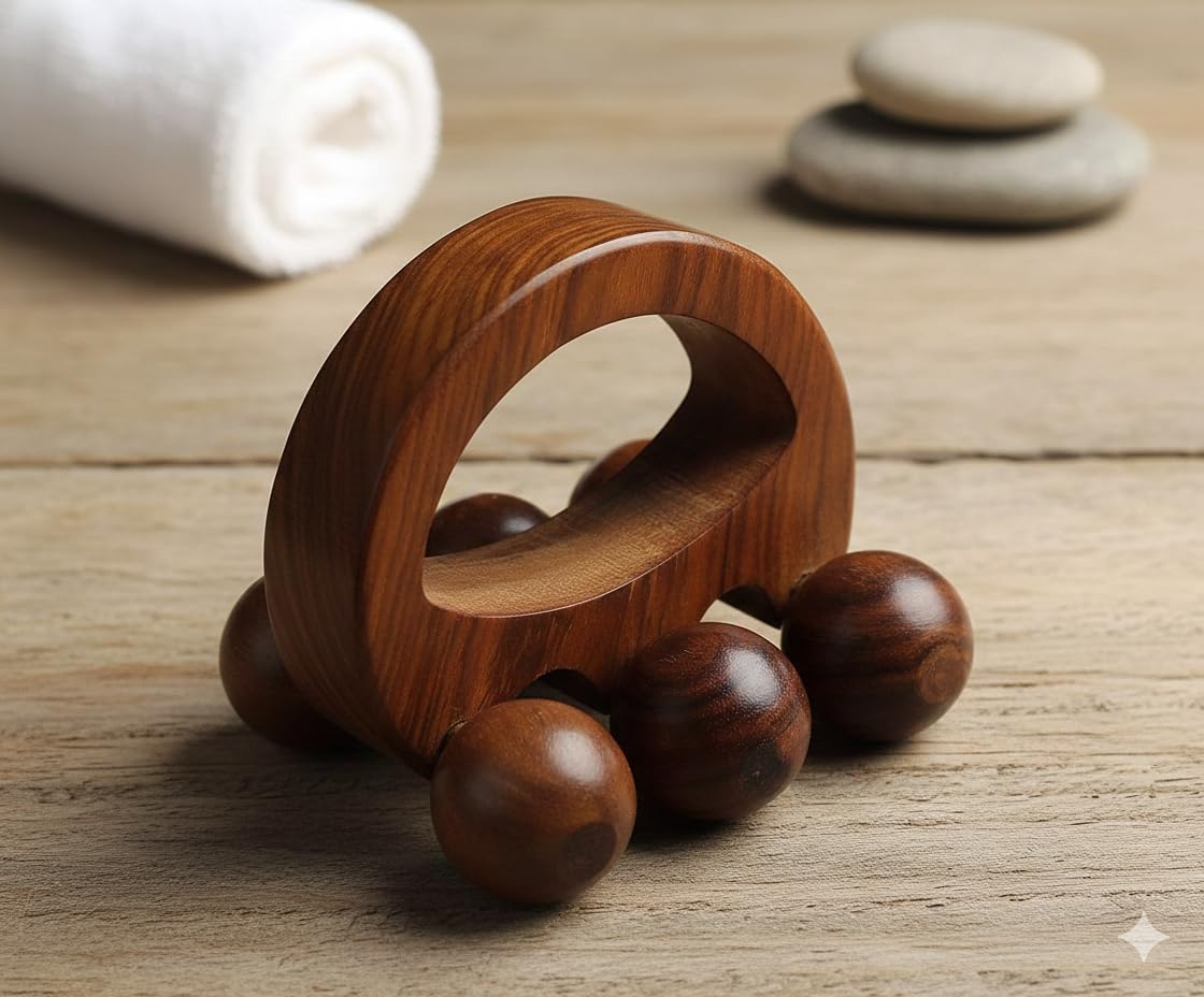 Happie Shopping Wooden Back Massager Back Pain Relief Body Massager Of 6 Massage Roller (Size 5 Inch)-image-9