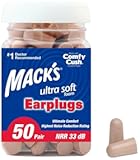 Ultra Soft Foam Earplugs, 50 Pair - 33dB Highest NRR, Comfortable Ear Plugs for Sleeping, Snoring, Travel, Concerts, Studying, Loud Noise, Work | Made in USA