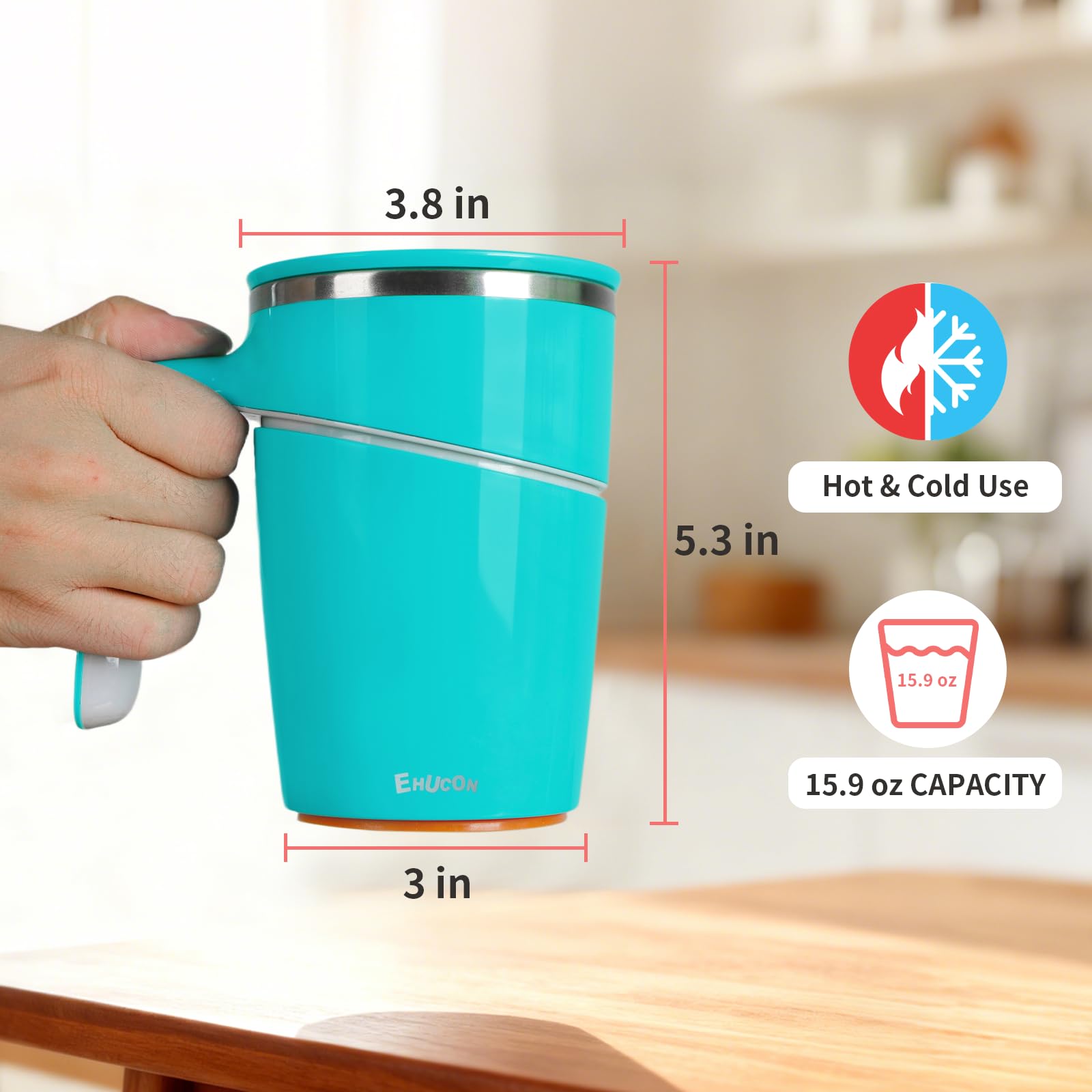 Anti-Kipp Becher mit Saugfuß, 470ml Edelstahl Thermobecher mit Griff, Auslaufsicher & Rutschfest, No-Spill Kaffeebecher für Schreibtisch, Büro, Kinder & Haustiere (Weiß) (Blue)