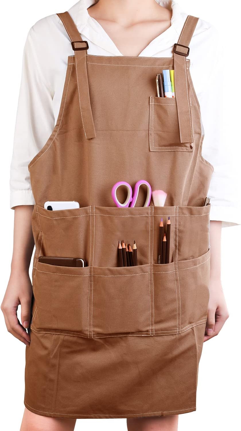 EASTiiiArtist Cotton Canvas Apron with Pockets for Women/Men/Unisex, Adult Painting Aprons Gardening Cooking Slight Waterproof Painting Apron for Painters School Students, Utility or Work Apron,