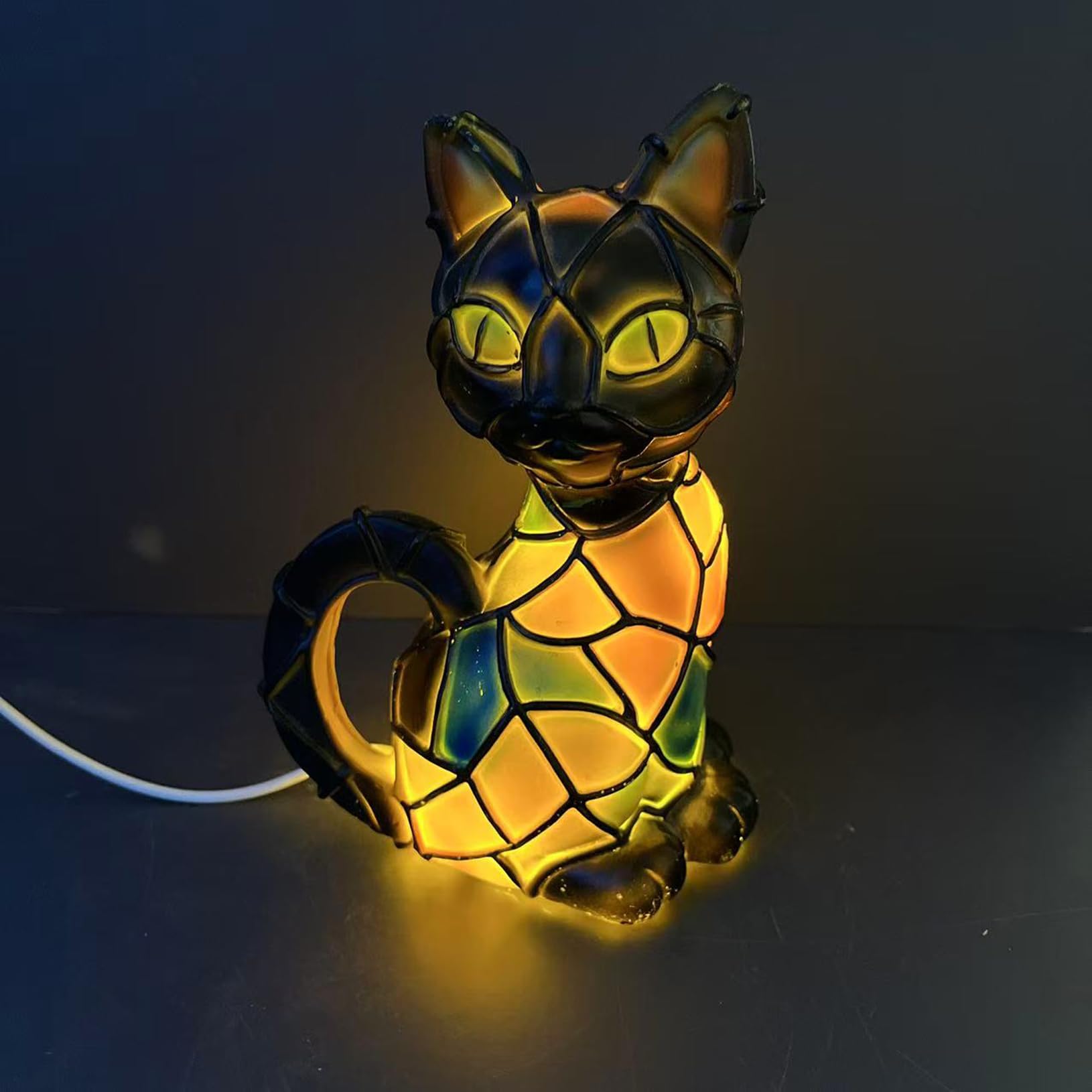 Yinhamnl Cat Lamp, Cats Series Art Night Light, Retro Stained
