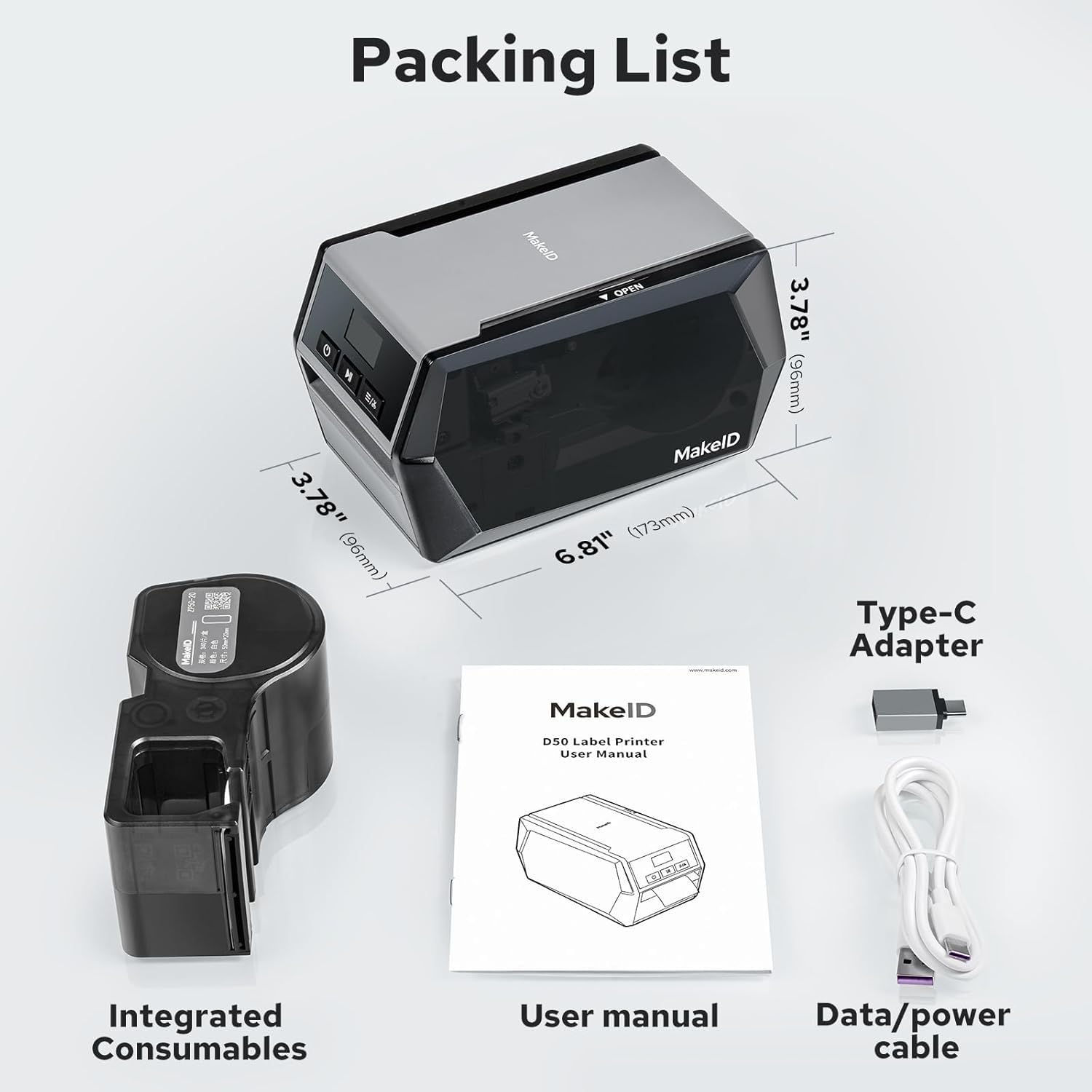 Makeid D50 Stampante per etichette Bluetooth Tecnologia a trasferimento termico, adatta per negozi al dettaglio, uffici, Imprese e fabbriche compatibile con telefoni cellulari e computer