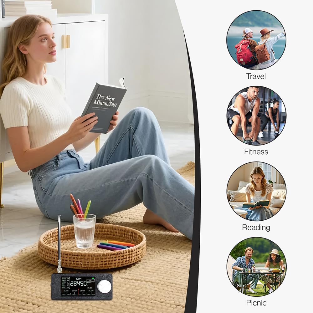 SI4732 Mini Radio, SI4732 Miniradio 0.5-108 MHz, SI4732 Vollband-Radioempfänger, si4732 Taschenradio mit Teleskopantenne und Donut-Antenne, Tragbares USB Radio ESP32-S3-Steuerung für Wandern