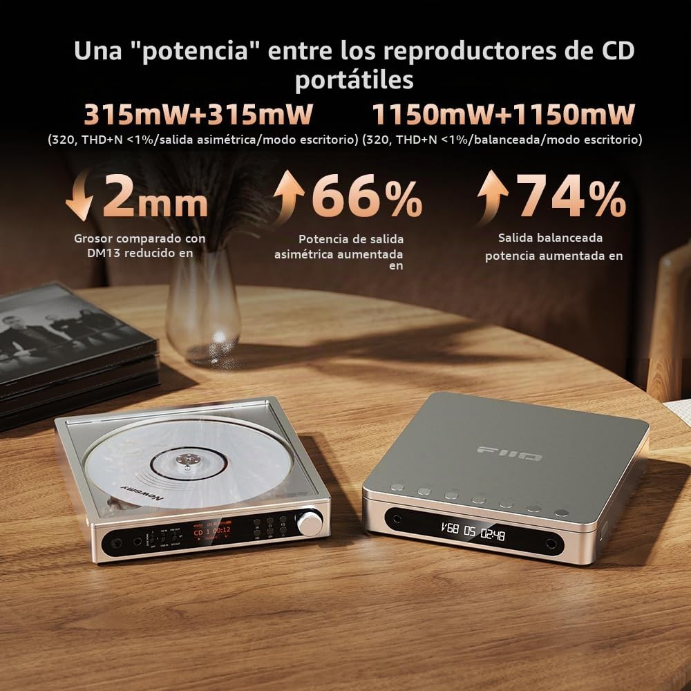 FiiO DM15 R2R – Reproductor de CD portátil, DAC USB de Alta fidelidad y transmisor Bluetooth 5.4, Pantalla HD, Salida 3.5mm y 4.4mm balanceada, batería 7h, Negro