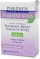 PureTouch Feminine Wipes Naturals: Organic Flushable Moist Wipes for Women, Aloe Vera & Vitamin E, 144 Individual Packets