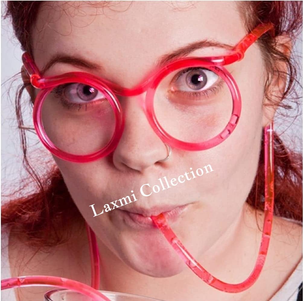 Laxmi Collection Funny Crazy Silly Straws for Kids/Goggle Shape Drinking Eye Glasses/Return Gift for Kids Birthday Party-Multi Color