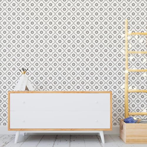 Image of Moroccan Tile Stickers | Waterproof Self Adhesive Peel & Stick Tile Decals for Kitchen Backsplash, Bathroom Wall, Floor, Furniture & Glass (4x4 Inch, Design 32)
