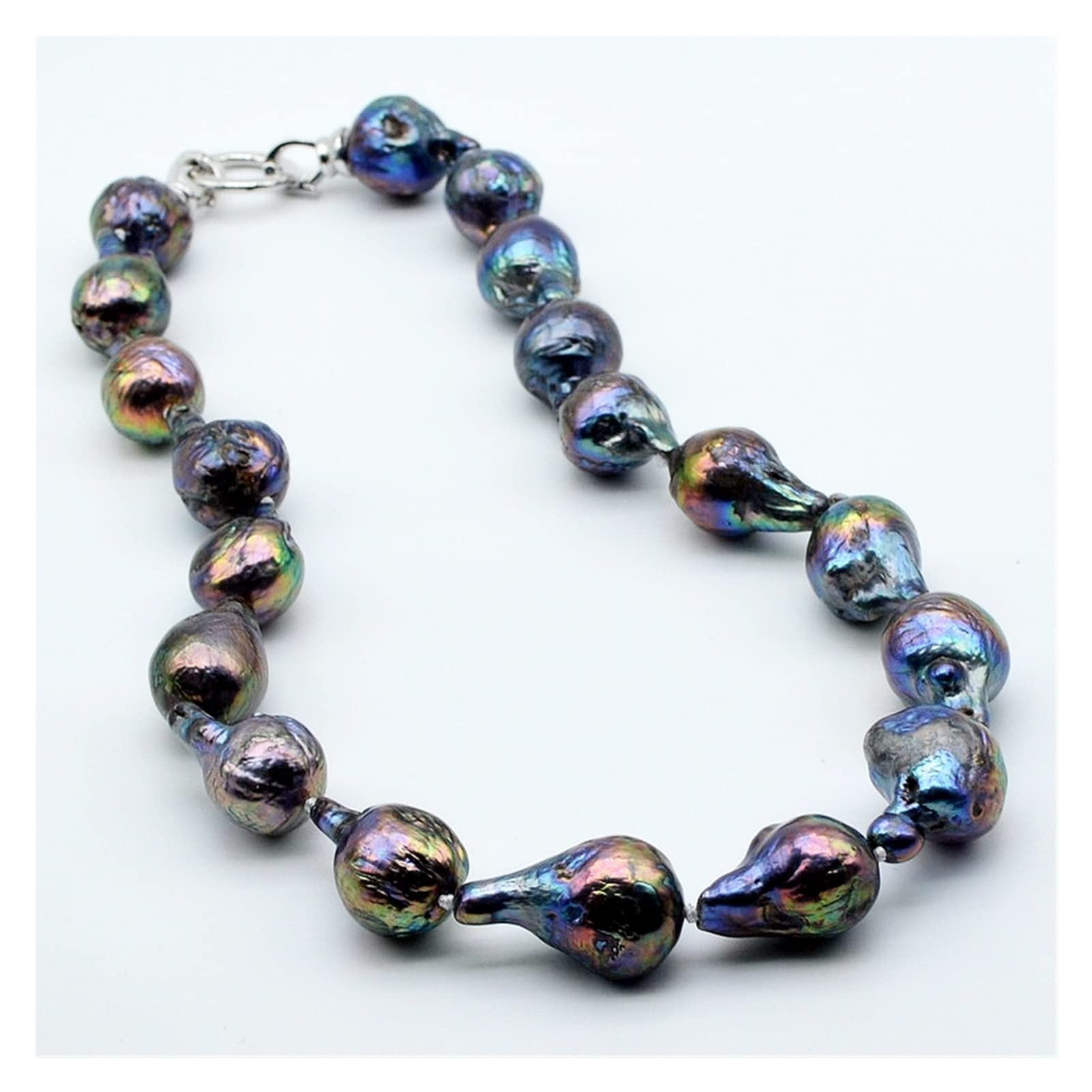 Collar de perlas barrocas de agua dulce AAAA, diámetro 14-15 mm, azul oscuro/verde malaquita/negro, collar corto, collar de perlas for mujer cumplir