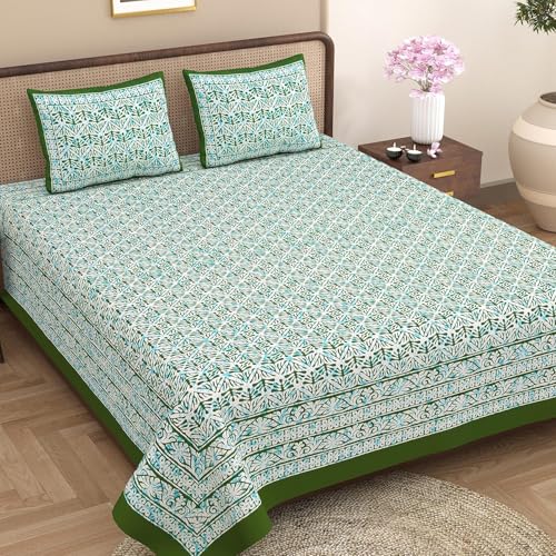 Image of Opulent Collection Double Bedsheet with 2 Pillow Cover | 100% Cotton Bedsheets for Double Bed | Handloom Bedsheet | Size 86x90 inches | King Size (90X102 Inches) (Grey Asparagus, King)