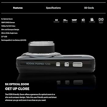 kodak pixpro fz55 ブラック Kodak PIXPRO FZ55 Digital Camera Bundle: Zoom, 64GB, Tripod